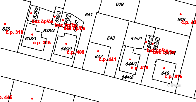 Kamenice nad Lipou 441 na parcele st. 642 v KÚ Kamenice nad Lipou, Katastrální mapa