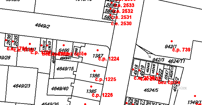 Žatec 1224 na parcele st. 1387 v KÚ Žatec, Katastrální mapa