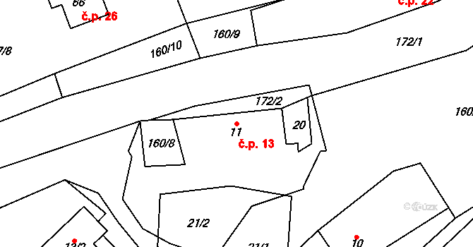Hranice 13, Maleč na parcele st. 11 v KÚ Hranice u Malče, Katastrální mapa