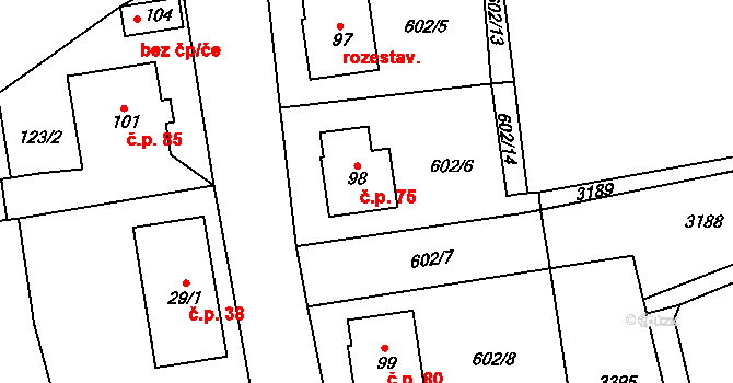 Synkov 75, Synkov-Slemeno na parcele st. 98 v KÚ Synkov, Katastrální mapa