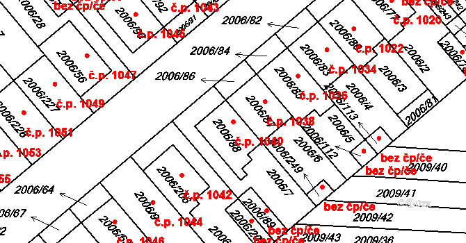 Hustopeče 1040 na parcele st. 2006/88 v KÚ Hustopeče u Brna, Katastrální mapa