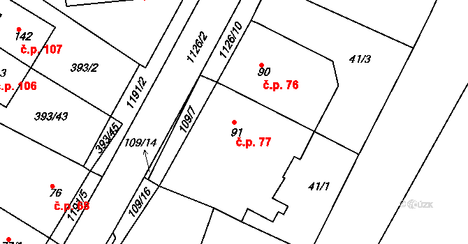 Bílavsko 77, Bystřice pod Hostýnem na parcele st. 91 v KÚ Bílavsko, Katastrální mapa