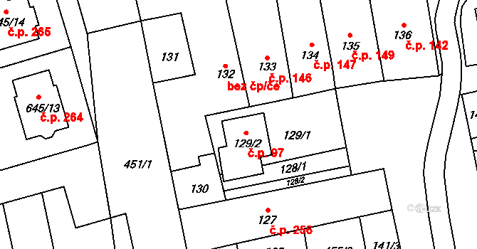 Pivín 97 na parcele st. 129/2 v KÚ Pivín, Katastrální mapa