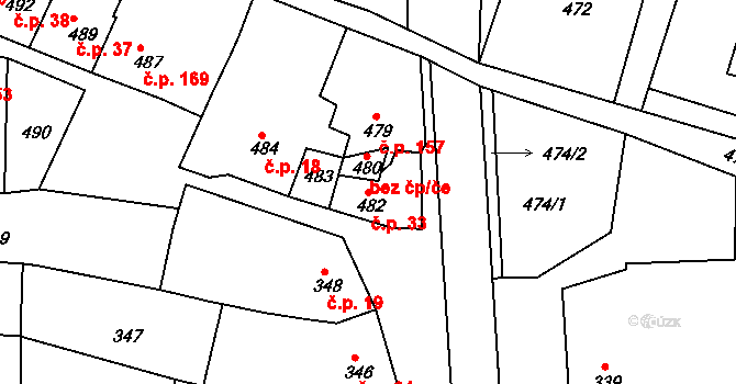 Vrchoslavice 33 na parcele st. 482 v KÚ Vrchoslavice, Katastrální mapa
