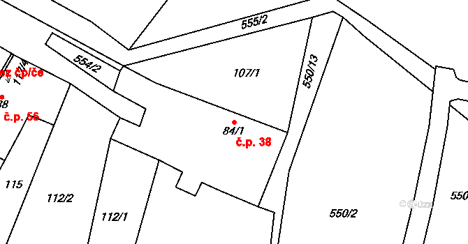 Stupešice 38, Běhařovice na parcele st. 84/1 v KÚ Stupešice, Katastrální mapa