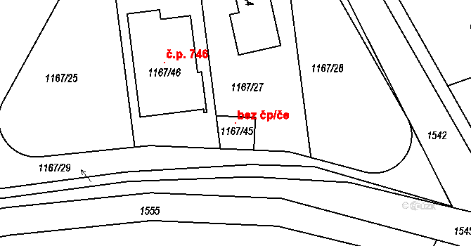 Hřebeč 106293931 na parcele st. 1167/45 v KÚ Hřebeč, Katastrální mapa