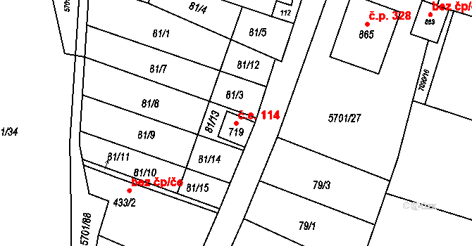 Hrádek 114 na parcele st. 719 v KÚ Hrádek u Znojma, Katastrální mapa