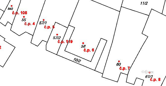 Mašovice 6 na parcele st. 58 v KÚ Mašovice u Znojma, Katastrální mapa