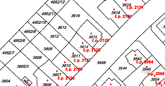 Znojmo 2128 na parcele st. 3614 v KÚ Znojmo-město, Katastrální mapa