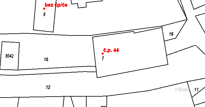 Milenov 44 na parcele st. 7 v KÚ Milenov, Katastrální mapa
