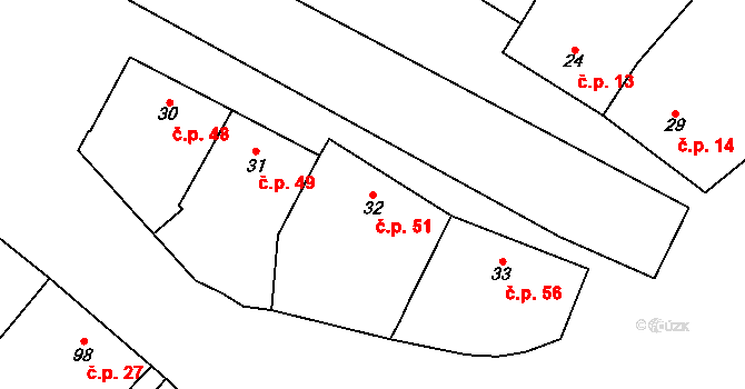 Tučín 51 na parcele st. 32 v KÚ Tučín, Katastrální mapa