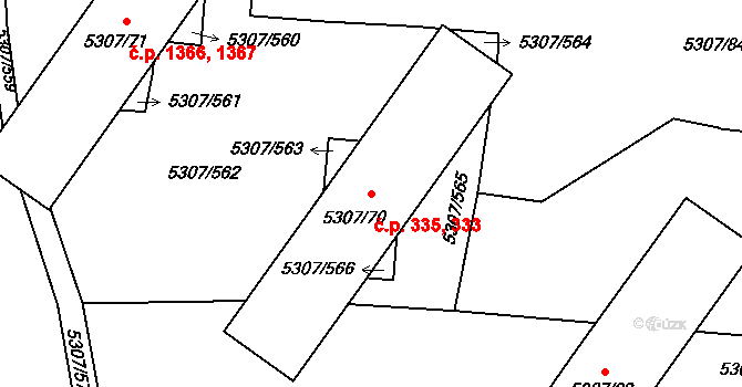 Přerov I-Město 333,335, Přerov na parcele st. 5307/70 v KÚ Přerov, Katastrální mapa