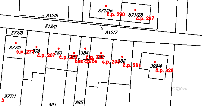 Přerov VI-Újezdec 203, Přerov na parcele st. 386 v KÚ Újezdec u Přerova, Katastrální mapa