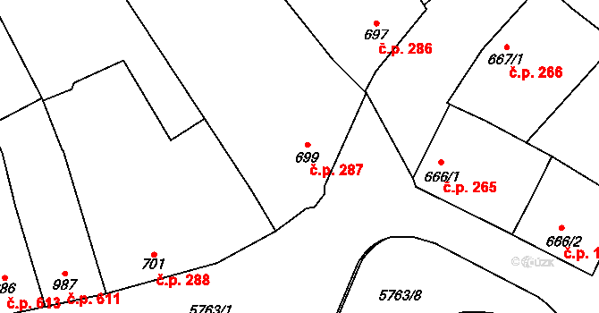 Kojetín I-Město 287, Kojetín na parcele st. 699 v KÚ Kojetín, Katastrální mapa