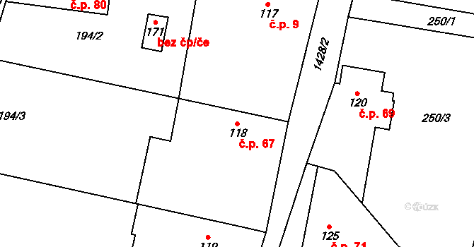 Polipsy 67, Čestín na parcele st. 118 v KÚ Polipsy, Katastrální mapa