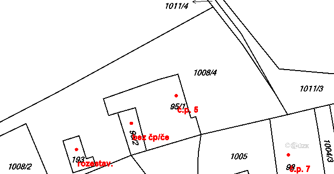 Lhotka 5, Olešnice na parcele st. 95/1 v KÚ Lhotka u Třebče, Katastrální mapa