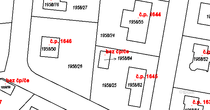 Kladno 119245931 na parcele st. 1958/84 v KÚ Motyčín, Katastrální mapa