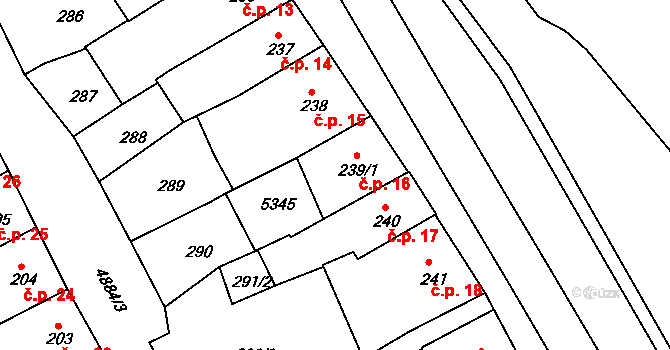 Jáchymov 16 na parcele st. 239/1 v KÚ Jáchymov, Katastrální mapa