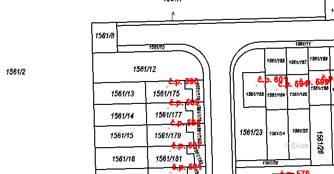 Hošťálkovice 590, Ostrava na parcele st. 1561/175 v KÚ Hošťálkovice, Katastrální mapa