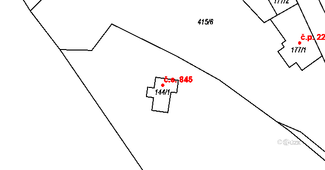 Josefův Důl 845 na parcele st. 144/1 v KÚ Josefův Důl u Jablonce nad Nisou, Katastrální mapa