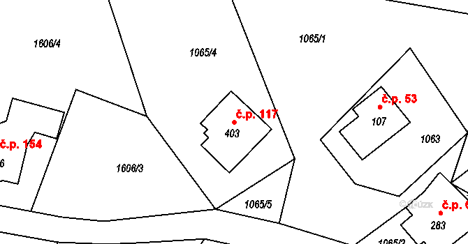 Alšovice 117, Pěnčín na parcele st. 403 v KÚ Alšovice, Katastrální mapa