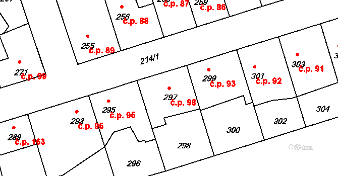 Drahelice 98, Nymburk na parcele st. 297 v KÚ Drahelice, Katastrální mapa