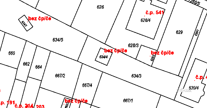 Podolí 121003931 na parcele st. 634/4 v KÚ Podolí u Brna, Katastrální mapa