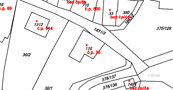 Tanvald 70 na parcele st. 115 v KÚ Tanvald, Katastrální mapa