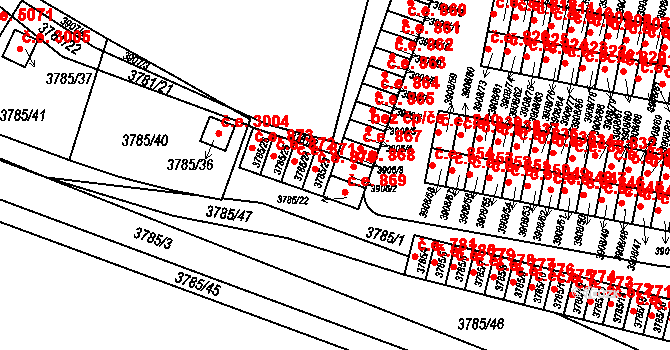 Jihlava 868 na parcele st. 3908/2 v KÚ Jihlava, Katastrální mapa