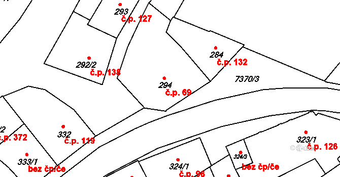 Telč-Podolí 69, Telč na parcele st. 294 v KÚ Telč, Katastrální mapa