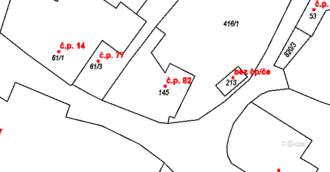 Velké Všelisy 82 na parcele st. 145 v KÚ Velké Všelisy, Katastrální mapa
