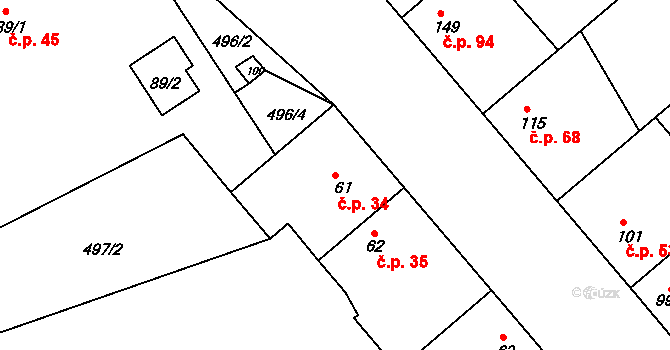 Sedlčánky 34, Čelákovice na parcele st. 61 v KÚ Sedlčánky, Katastrální mapa