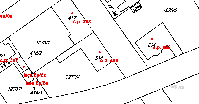 Říčany 484 na parcele st. 514 v KÚ Říčany u Prahy, Katastrální mapa