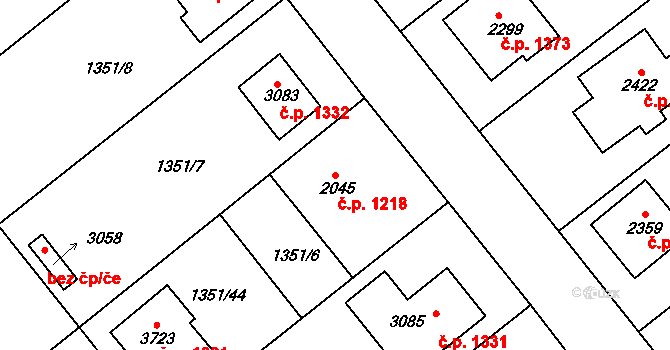 Dobříš 1218 na parcele st. 2045 v KÚ Dobříš, Katastrální mapa