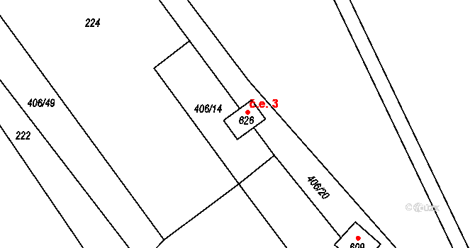 Smědčice 3 na parcele st. 626 v KÚ Smědčice, Katastrální mapa