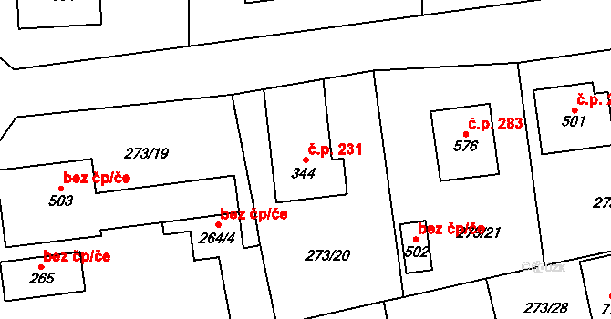Holoubkov 231 na parcele st. 344 v KÚ Holoubkov, Katastrální mapa