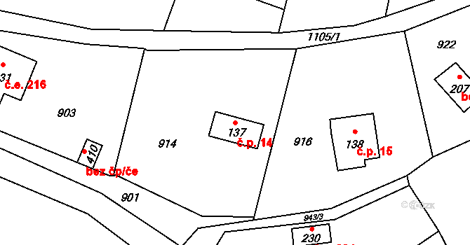 Maxov 14, Radvanec na parcele st. 137 v KÚ Radvanec, Katastrální mapa