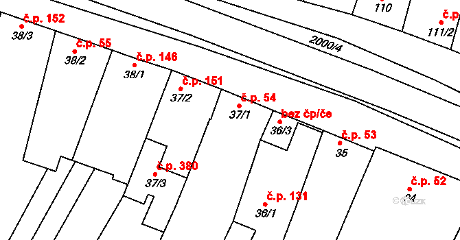 Louka 54 na parcele st. 37/1 v KÚ Louka u Ostrohu, Katastrální mapa