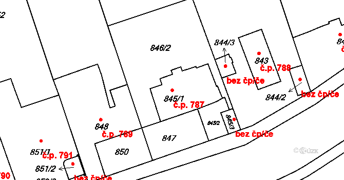 Lužice 787 na parcele st. 845/1 v KÚ Lužice u Hodonína, Katastrální mapa