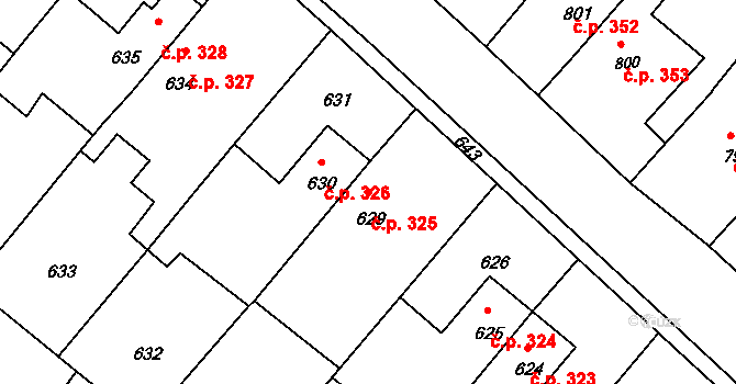 Sudoměřice 325 na parcele st. 629 v KÚ Sudoměřice, Katastrální mapa
