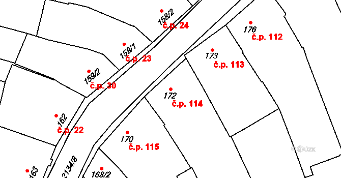 Žeravice 114 na parcele st. 172 v KÚ Žeravice u Kyjova, Katastrální mapa