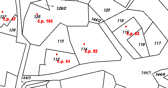 Stonařov 52 na parcele st. 114 v KÚ Stonařov, Katastrální mapa