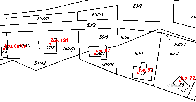 Rounek 67, Vyskytná nad Jihlavou na parcele st. 59/1 v KÚ Rounek, Katastrální mapa