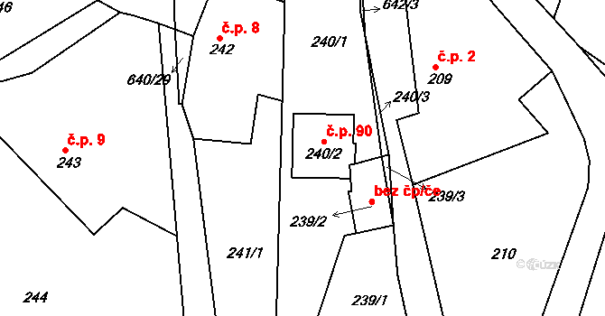 Opatovice 90, Vyškov na parcele st. 240/2 v KÚ Opatovice u Vyškova, Katastrální mapa