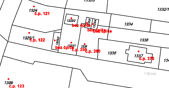 Vrbno pod Pradědem 260 na parcele st. 1335 v KÚ Vrbno pod Pradědem, Katastrální mapa