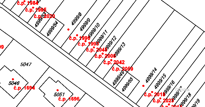 Pod Bezručovým vrchem 2042, Krnov na parcele st. 4999/12 v KÚ Krnov-Horní Předměstí, Katastrální mapa