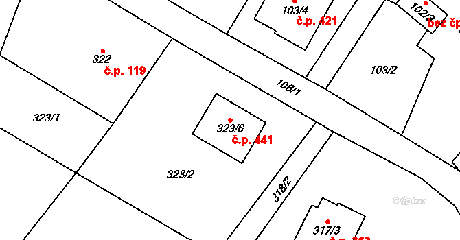 Krmelín 441 na parcele st. 323/6 v KÚ Krmelín, Katastrální mapa