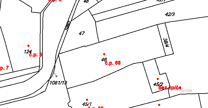 Prčice 68, Sedlec-Prčice na parcele st. 46 v KÚ Prčice, Katastrální mapa