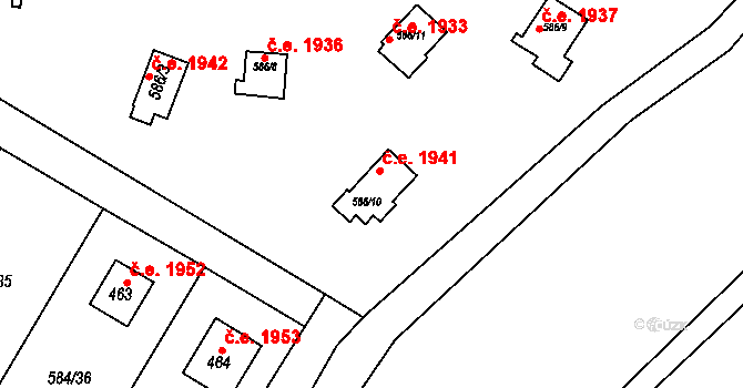 Olešovice 1941, Kamenice na parcele st. 586/10 v KÚ Ládví, Katastrální mapa