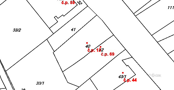 Halámky 13 na parcele st. 40 v KÚ Halámky, Katastrální mapa